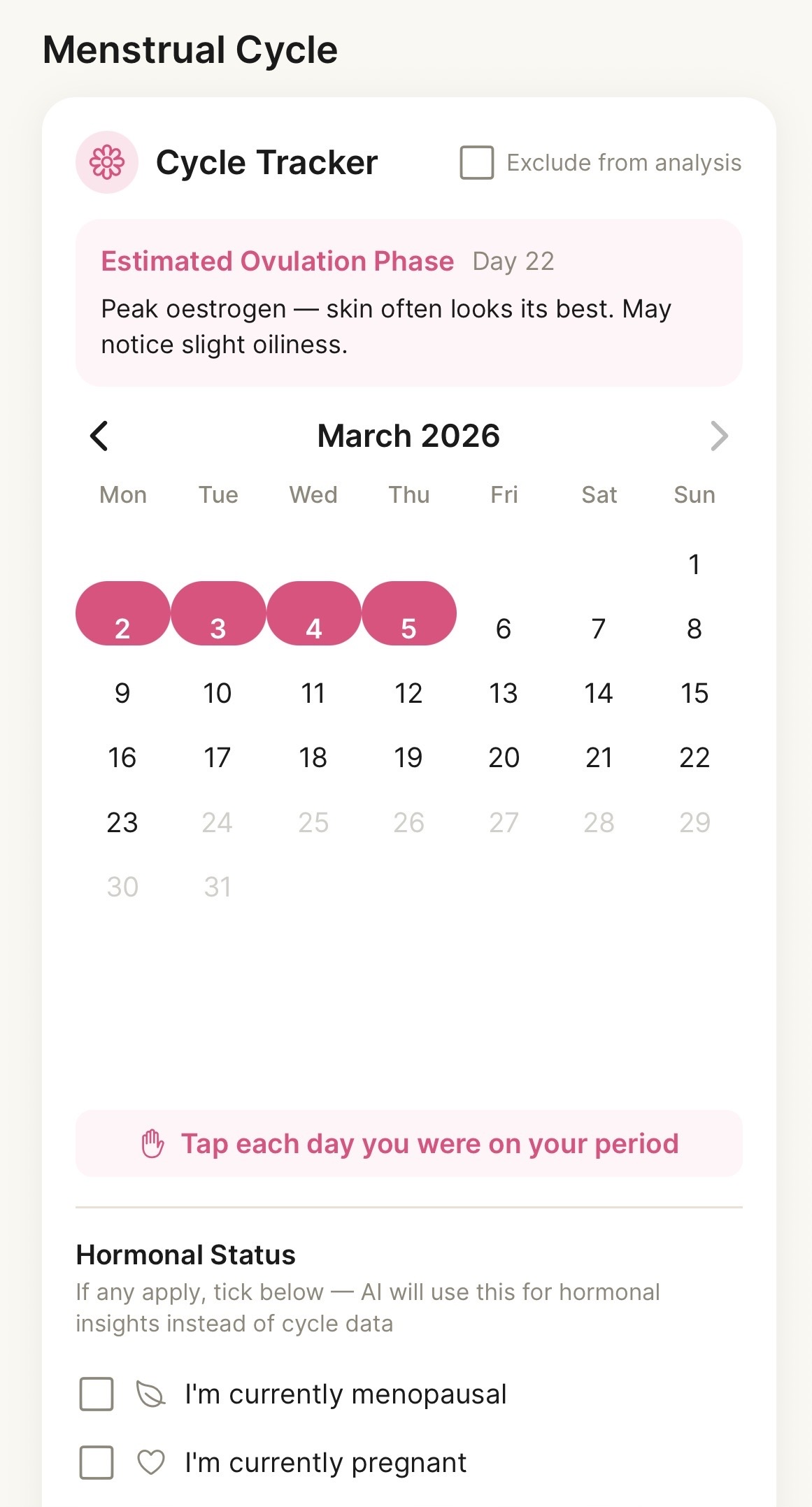 Menstrual Cycle Tracker with estimated phase prediction