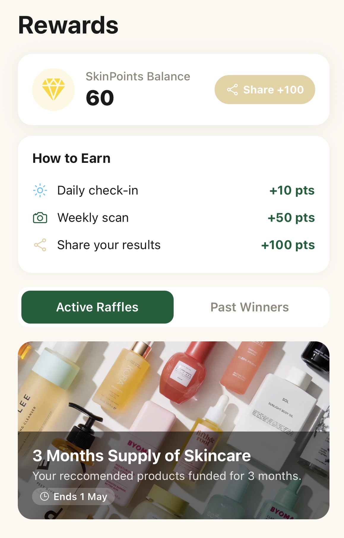 SkinPoints rewards and prize raffles