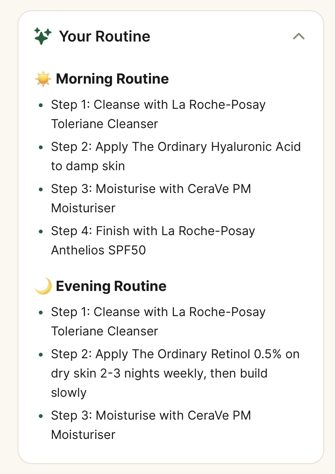 Personalised morning and evening skincare routine